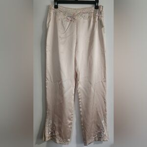 Sue Wong Cream Pajama Pants with Pink Embroidery